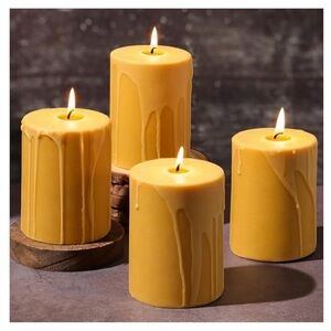 1 Beeswax Appr 3X4 1/4 Slow Drip Handmade 100% Pure Beeswax Pillar Candle Yellow